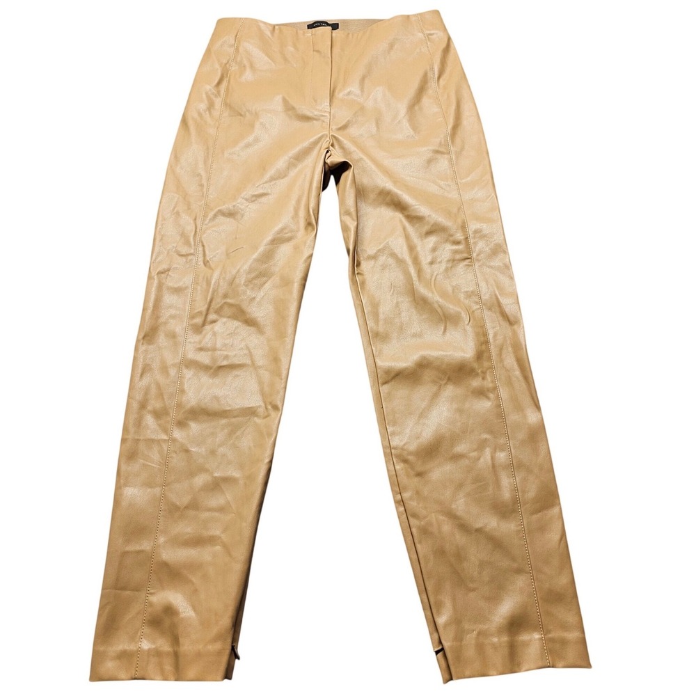 Ann Taylor Faux Leather Pants Womens 10 Tan Straight Leg Elastic Waist Versatile